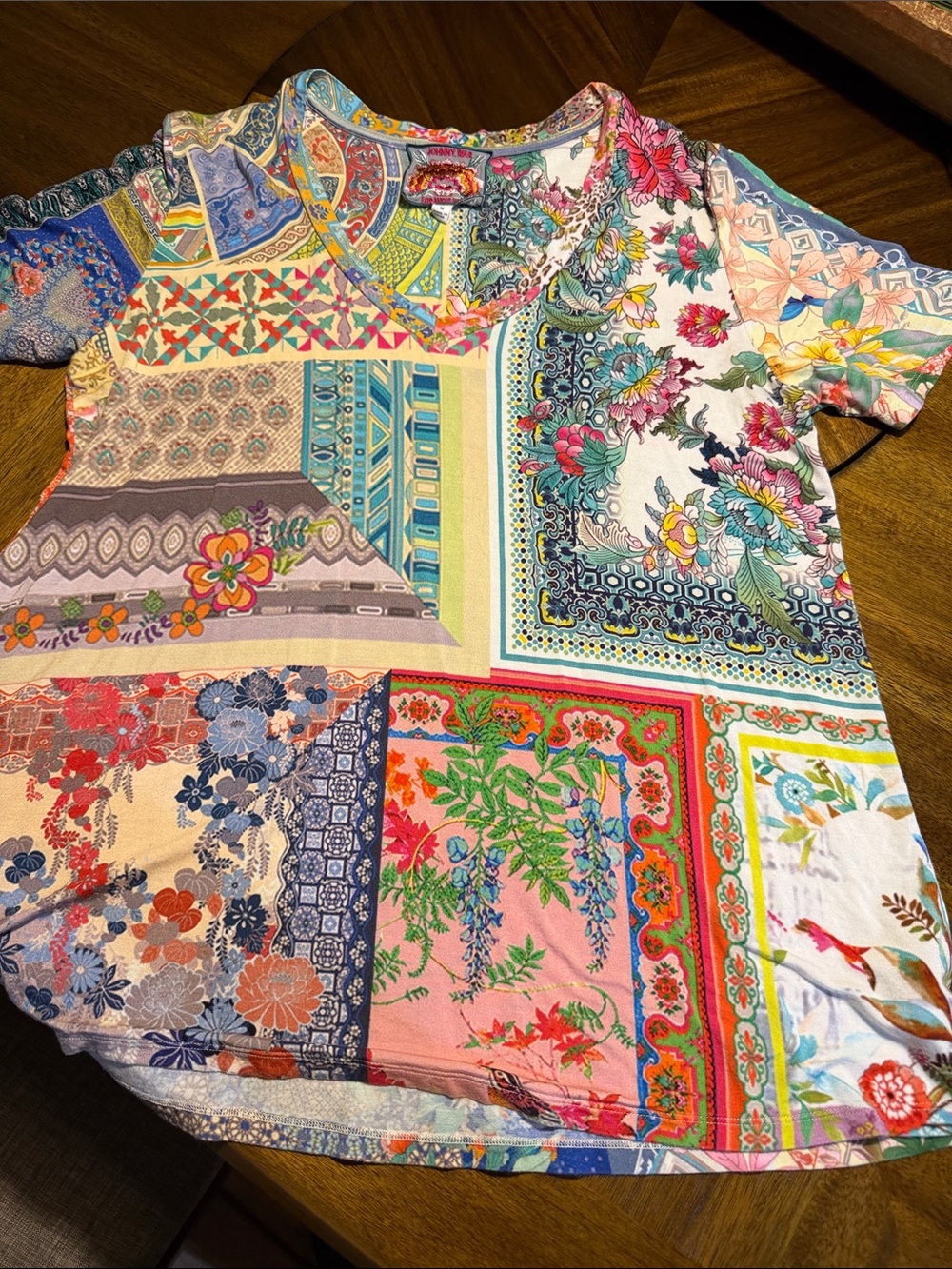 Johnny Was Floral V-Neck Shirt - Multicolor